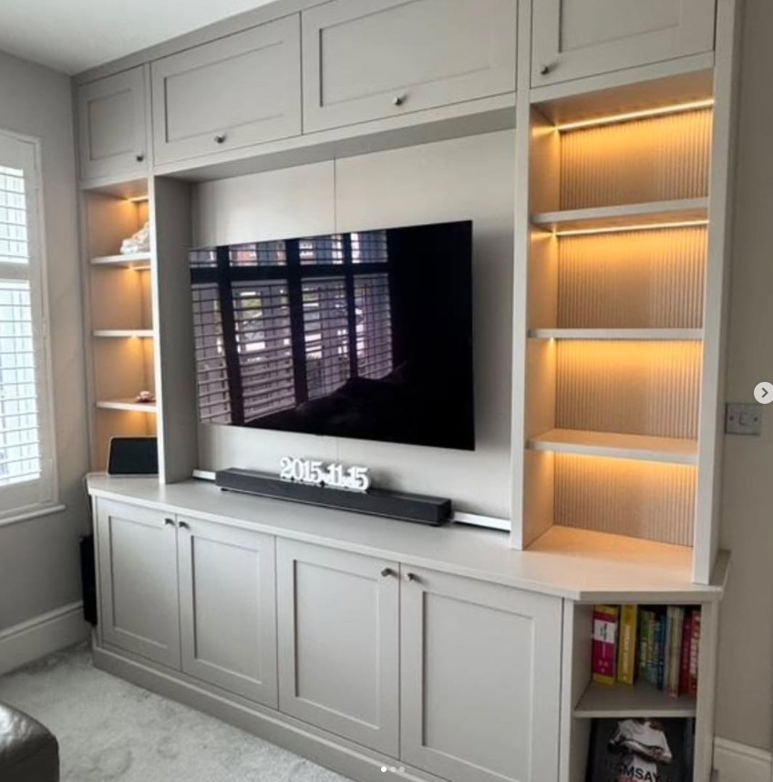 Bespoke media wall unit with integrated lighting and storage